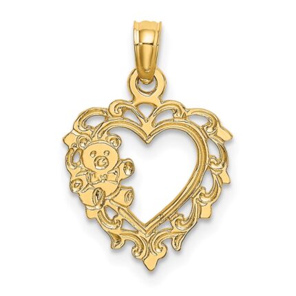 14K Teddy Bear in Heart Charm