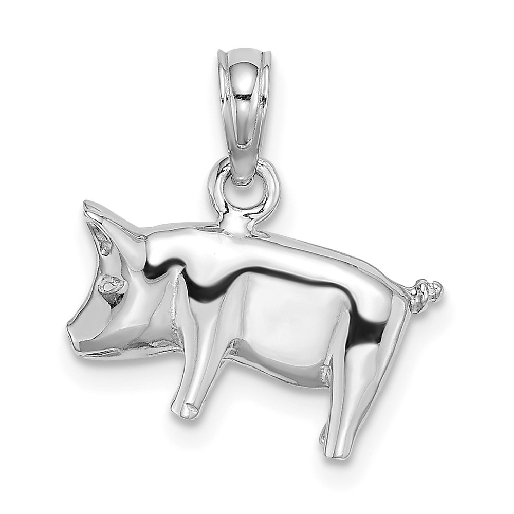 K6465W.jpg 14K White Gold 3-D Polished Pig with Curly Tail Charm - Image 1