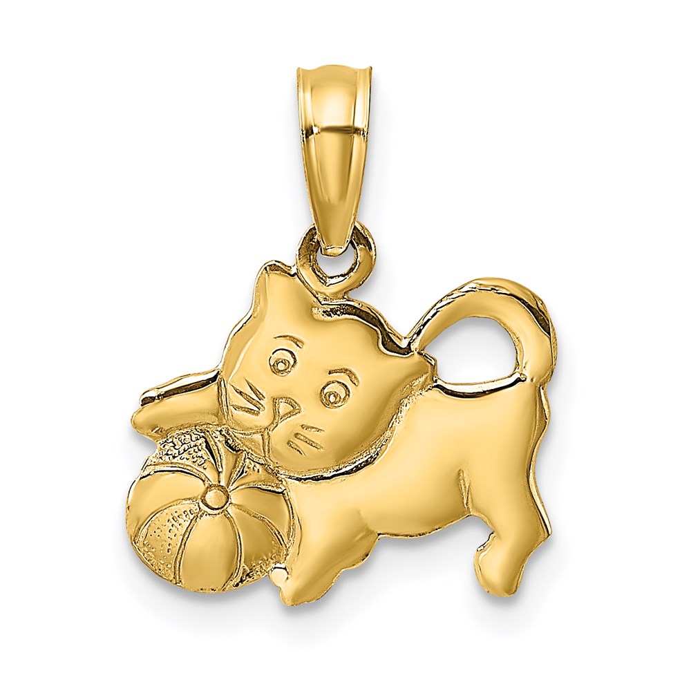 K6592.jpg 14K 3-D Polished Kitten with Ball Charm - Image 1