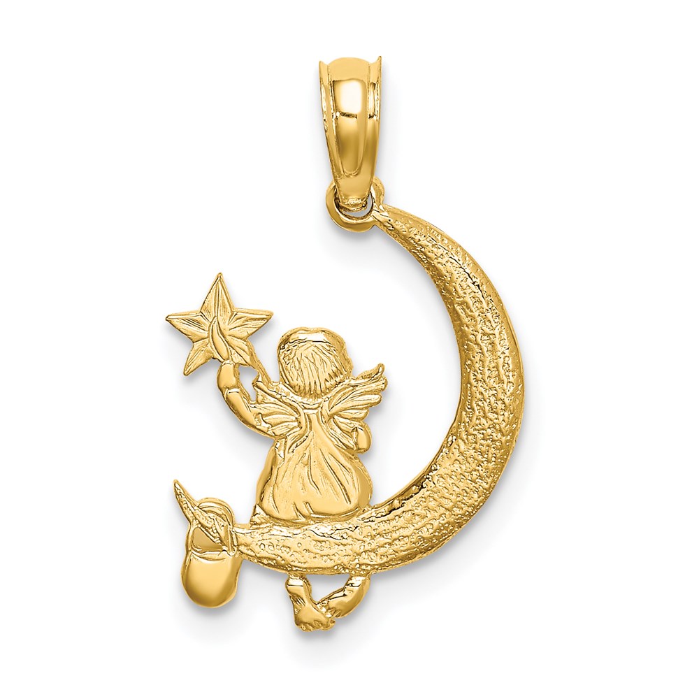 K6615.jpg 14K Angel Holding a Star on a Half Moon Charm - Image 1