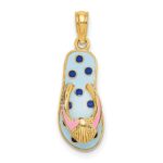 14K 3-D Enamel Shell On Blue Polka-Dot Flip-Flop Charm