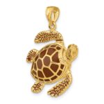 14K 3-D Brown Enamel Large Sea Turtle Charm - Image 5
