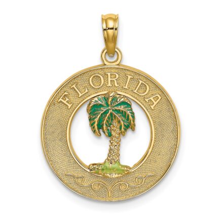 14K FLORIDA Enamel Palm Tree Circle Charm