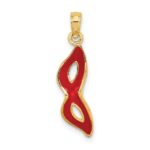 14K 3-D and Beveled with Red Enamel Masquerade Mask Pendant