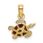 14K Small Textured and Brown Enameled Sea Turtle Charm