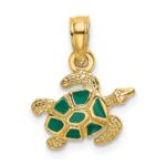 14K Small Textured and Green Enameled Sea Turtle Charm