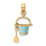 14K 2-D Aqua Enameled Beach Bucket with Moveable Shovel Charm