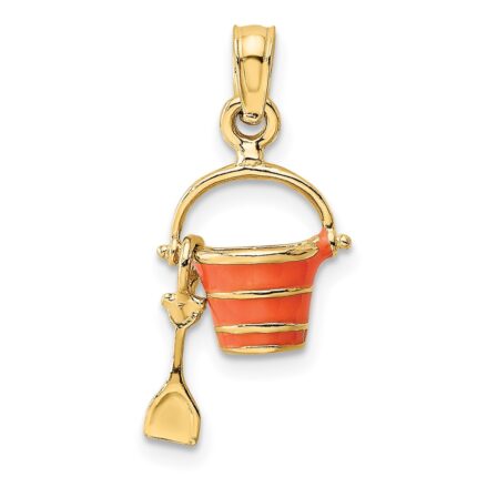 14K 2-D Orange Enameled Beach Bucket with Moveable Shovel Charm