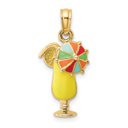 14K Yellow Enameled Tropical Drink with Multi-Colored Umbrella Charm
