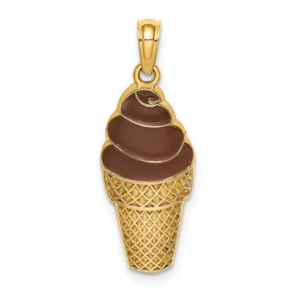 14K Brown Enameled Chocolate Ice Cream Cone Charm
