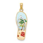14K and White Rhodium 3-D Enameled Palm Tree and Bucket on Flip-Flop Charm