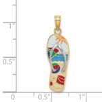 14K and White Rhodium Multi-Colored 3-D Enameled Beach Scene On Flip-Flop Charm - Image 3