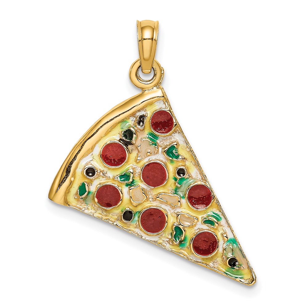 K6814.jpg 14K Multi-color Enameled Large Pepperoni Pizza Slice Pendant - Image 1