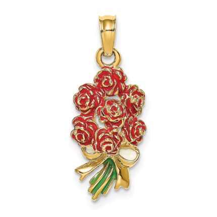 14K Enameled Bouquet of Red Roses
