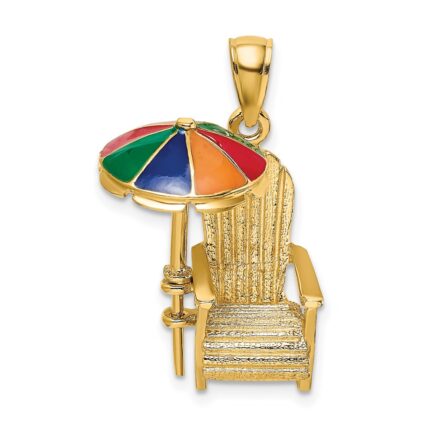 14K 3-D Rainbow Enameled Umbrella Beach Chair Charm