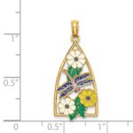 14K Enamel Dragonfly and Flowers Triangle Charm - Image 3