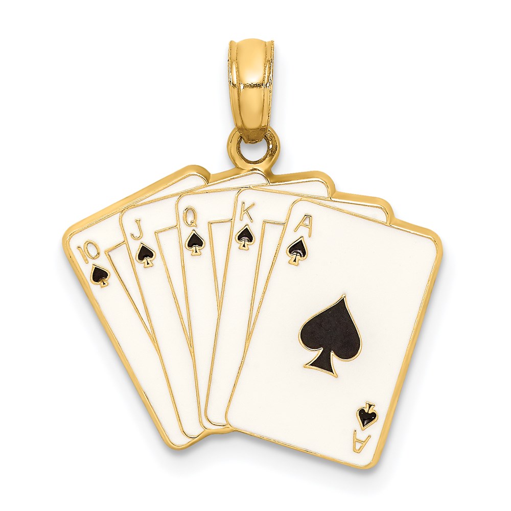 K6847.jpg 14K Enameled Playing Cards Royal Flush Charm - Image 1