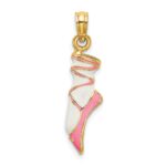14K 3-D Pink and White Enameled Ballet Shoe Charm - Image 4