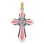 14K Pink/White/Blue Enameled Reversible Same on Both Sides Cross Charm