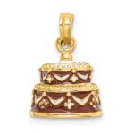 14K 3-D Brown Enameled HAPPY BIRTHDAY Cake Charm - Image 3