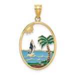14K Enamel Dolphin Jumping In Beach Scene Charm