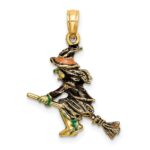 14K 3-D Enameled Witch Flying on Broom Charm - Image 3