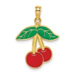 14K Red and Green Enameled Cherries with Leaf Charm