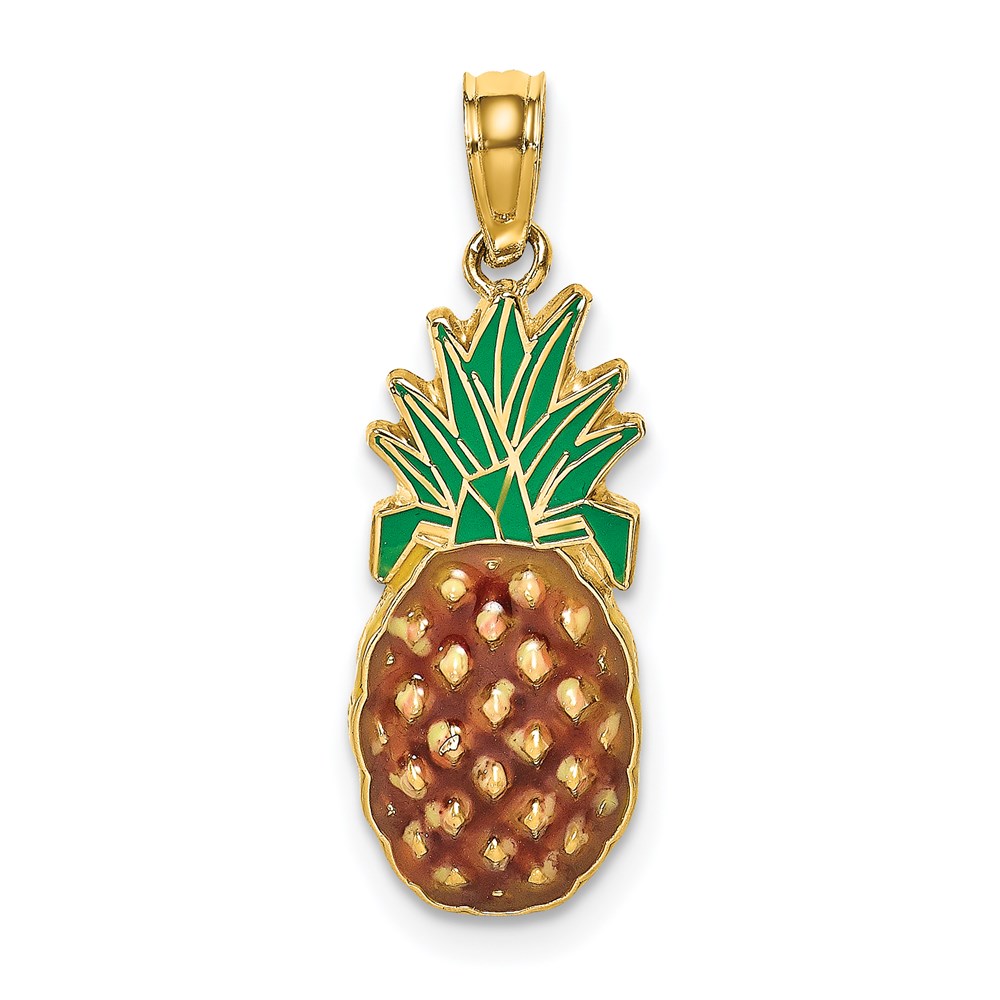 K6907.jpg 14K 2-D Brown and Green Enameled Pineapple Charm - Image 1