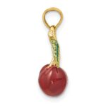14K 3-D Red and Green Enameled Cherries with Leaf Charm - Image 2