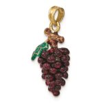14K 3-D Purple and Green Enameled Grapes with Stem and Leaf Charm - Image 4