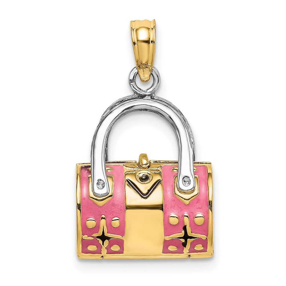 K6936.jpg 14K and White Rhodium 3-D Pink Enameled Handbag Opens Charm - Image 1