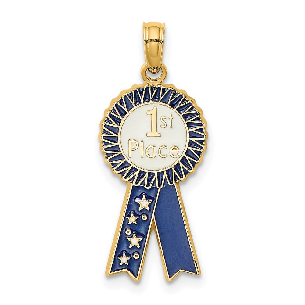K6964.jpg 14K Blue and White Enameled 1st PLACE Ribbon Charm - Image 1
