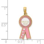 14K GREATEST MOM Enameled Pink Ribbon Charm - Image 3