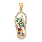 14K Enameled Palm Tree Beach Scene Flip-Flop Charm