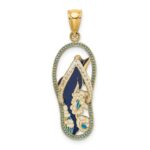14K Blue Enameled Dolphin Flip-Flop Charm