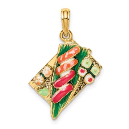 14K 3-D Multi-color Enameled Sushi Plate Charm