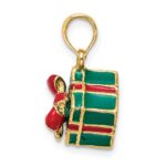 14K 3-D Enameled Green Gift Box with Red Bow Charm - Image 3