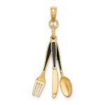 14K 3-D Black Enameled Knife, Fork, Spoon Moveable Charm