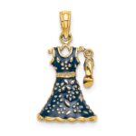 14K 3-D Blue Floral Enameled Dress with Moveable Dangle Shoe Charm - Image 4