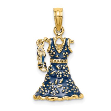 14K 3-D Blue Floral Enameled Dress with Moveable Dangle Shoe Charm