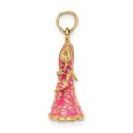 14K 3-D Pink Floral Enameled Dress with Moveable Dangle Shoe Charm - Image 2