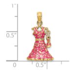 14K 3-D Pink Floral Enameled Dress with Moveable Dangle Shoe Charm - Image 3