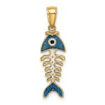 14k 3-D  Blue Enamel Fish Bone Charm