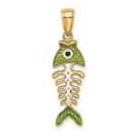14k 3-D  Green Enamel Fish Bone Charm - Image 4