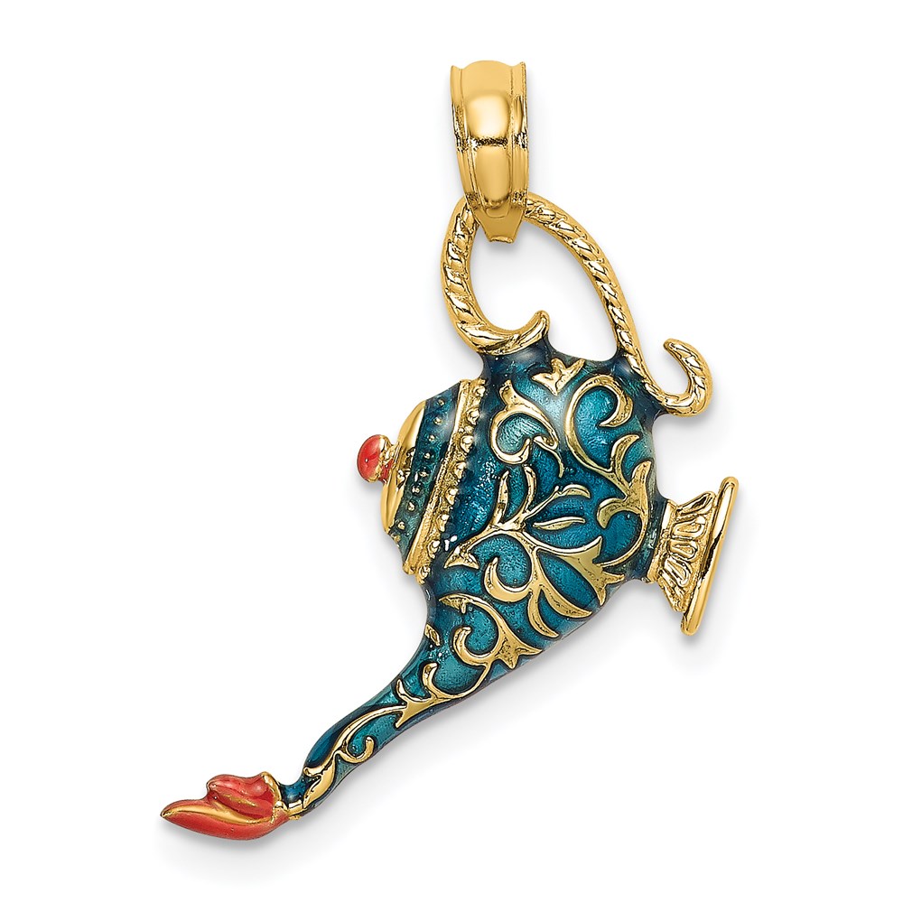 K7050.jpg 14K Blue and Red Enamel 3-D Textured Genie Lamp Charm - Image 1