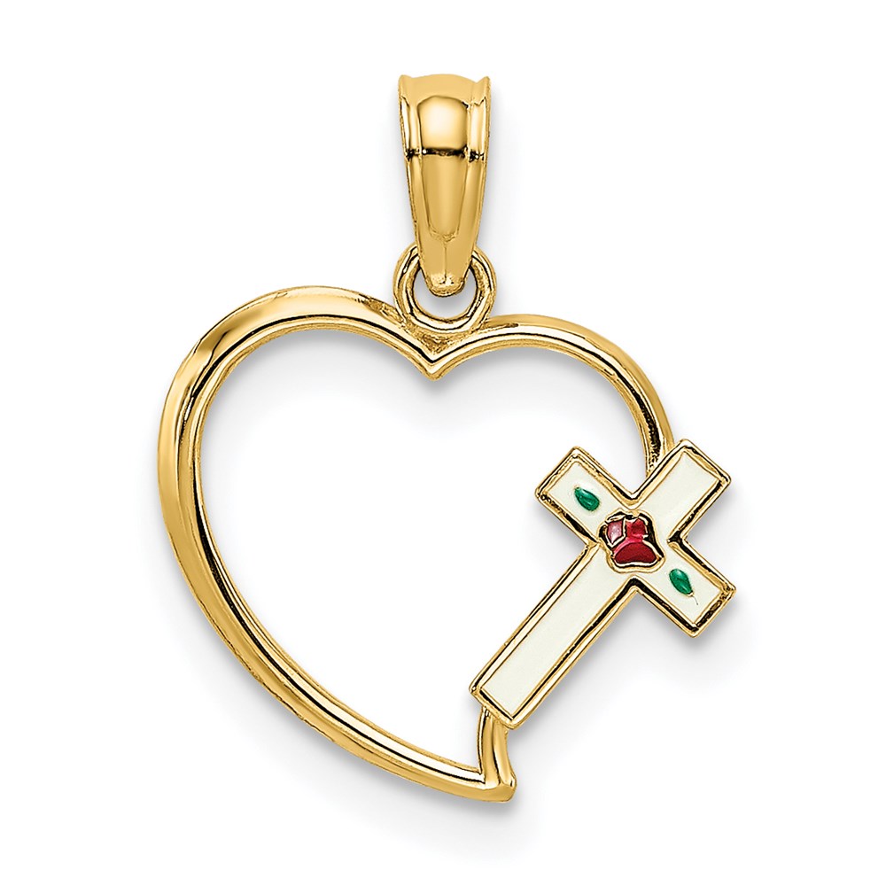 K7069.jpg 14K Enamel Cross and Heart Charm - Image 1