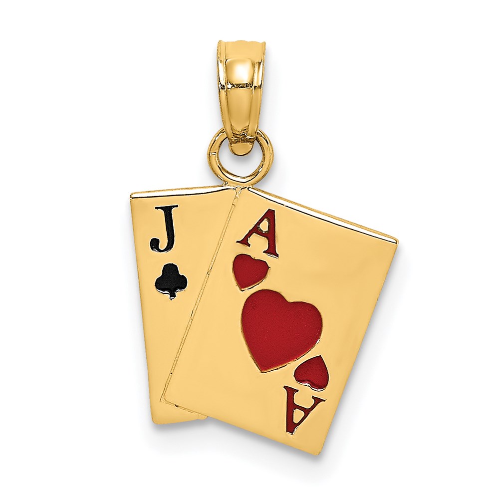 K7071.jpg 14K Enameled Jack of Clubs and Ace of Hearts Cards Charm - Image 1