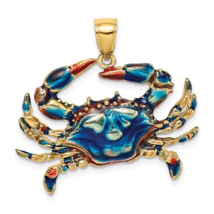 14K Large Blue Enamel Crab Charm