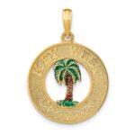 14K KEY WEST Enameled Palm Tree Circle Charm