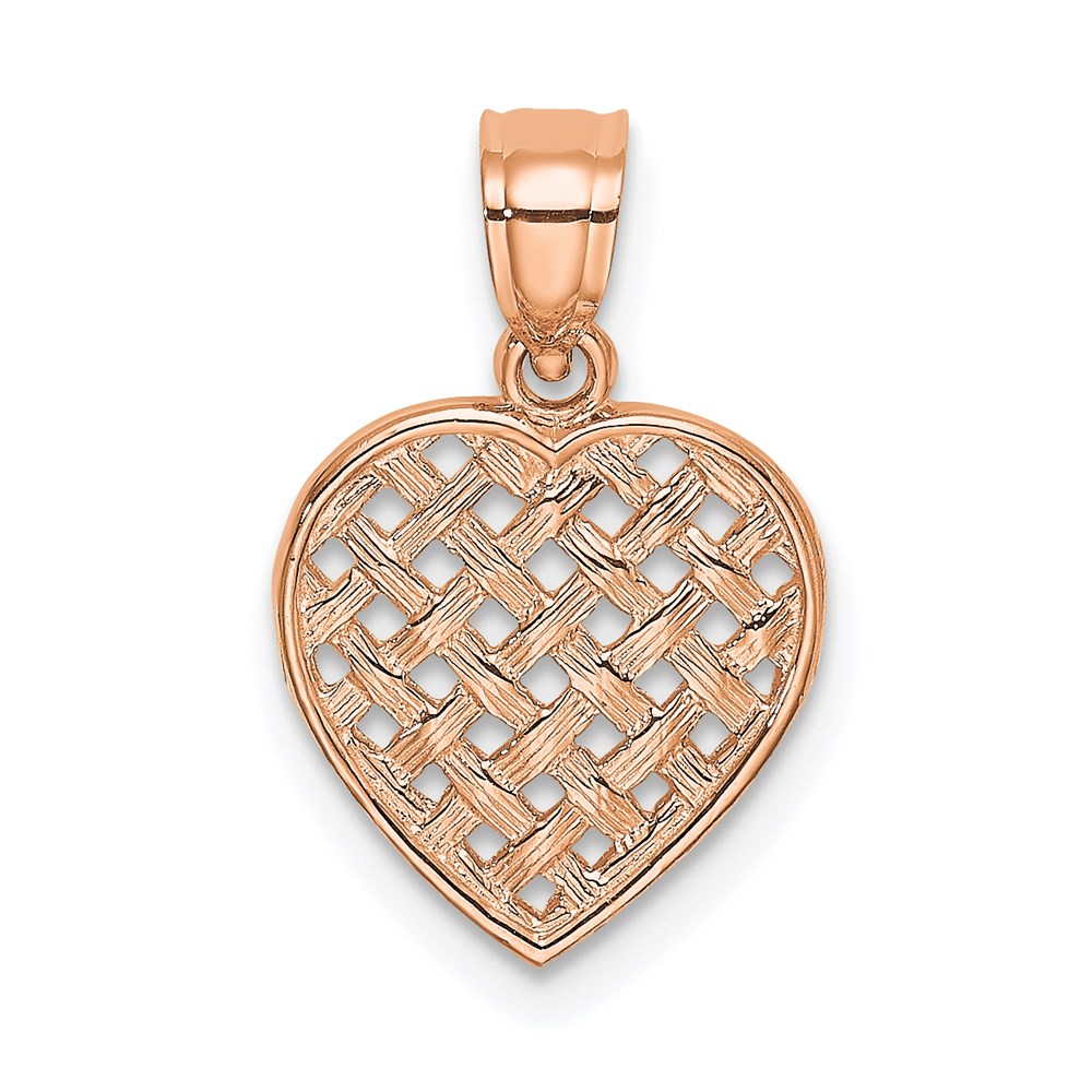 K7101R.jpg 14K Rose Gold Cut-Out and Textured Woven Heart Charm - Image 1